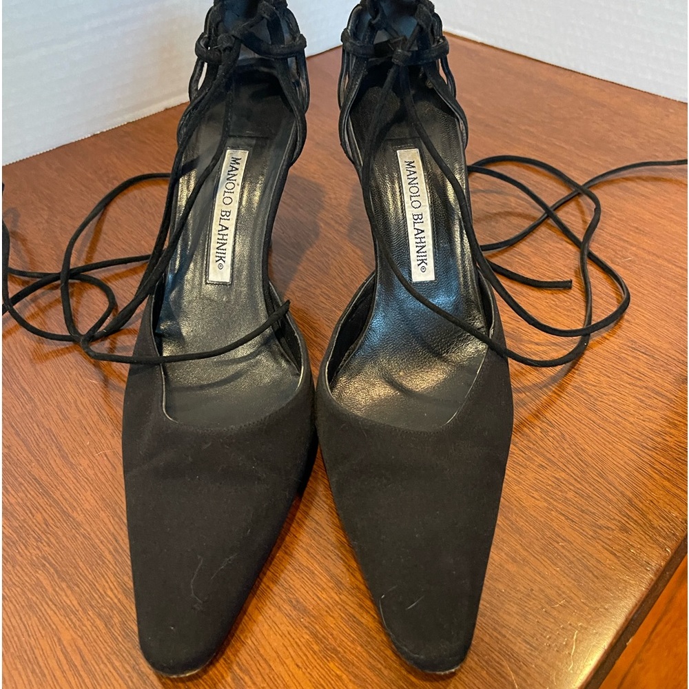 Manolo Blahnik pumps with leather ankle wrap